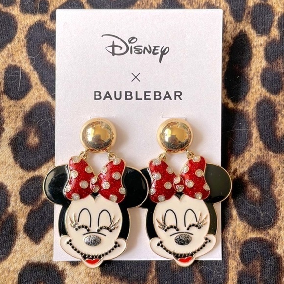 Brand New Disney x BaubleBar Minnie Mouse Sparkly Bow Drop Earrings - Picture 2 of 11